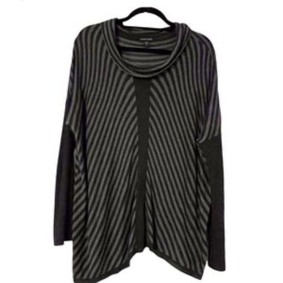 Eileen Fisher Tunic sweater Top Black Gray Long Sleeve striped with cowl neck - Picture 6 of 6